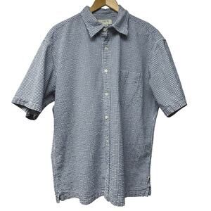 J. Crew Mens Blue White Check Seersucker Short Sleeve Shirt Size Large Button Up